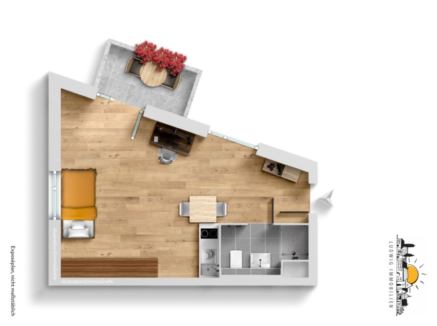 Möbliertes 1-Zimmer-Appartement mit Balkon für Studenten oder Vollzeitschüler!, 86159 Augsburg, Wohnung