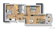 Grundriss-Skizze  - Wohnbeispiel - Dachgeschosswohnung mit Einbauküche und Balkon